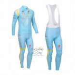 Astana Ropa Ciclismo Culotte Largo 2013 Mangas Largas Azul Claro