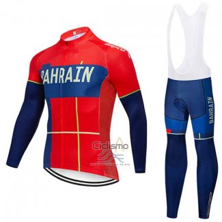 Bahrain Merida Ropa Ciclismo Culotte Largo 2019 Mangas Largas Rojo