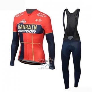 Bahrain Merida Ropa Ciclismo Culotte Largo 2019 Mangas Largas Rojo(2)