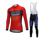 Bahrain Merida Ropa Ciclismo Culotte Largo 2018 Mangas Largas Rojo