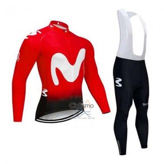 Movistar Ropa Ciclismo Culotte Largo 2020 Mangas Largas Rojo Blanco